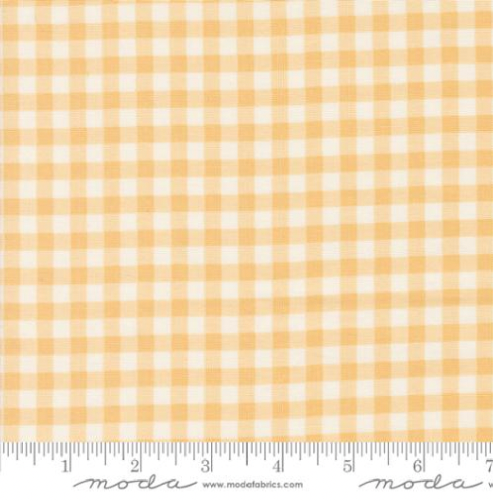Cottage Charm Enjoyable Yellow Gingham Fabric by My Sew Quilty Life for Moda Fabrics – yellow and white check cotton quilting fabric with soft texture.
