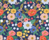 Vintage Garden Vintage Blossom Blue Metallic Fabric by Rifle Paper Co. for Cotton + Steel – navy floral print with metallic gold details on 100% cotton.