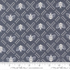 Bees Gathering Honey Indigo cotton canvas fabric by Sweetfire Road for Moda Fabrics showing white bees on dark blue background.