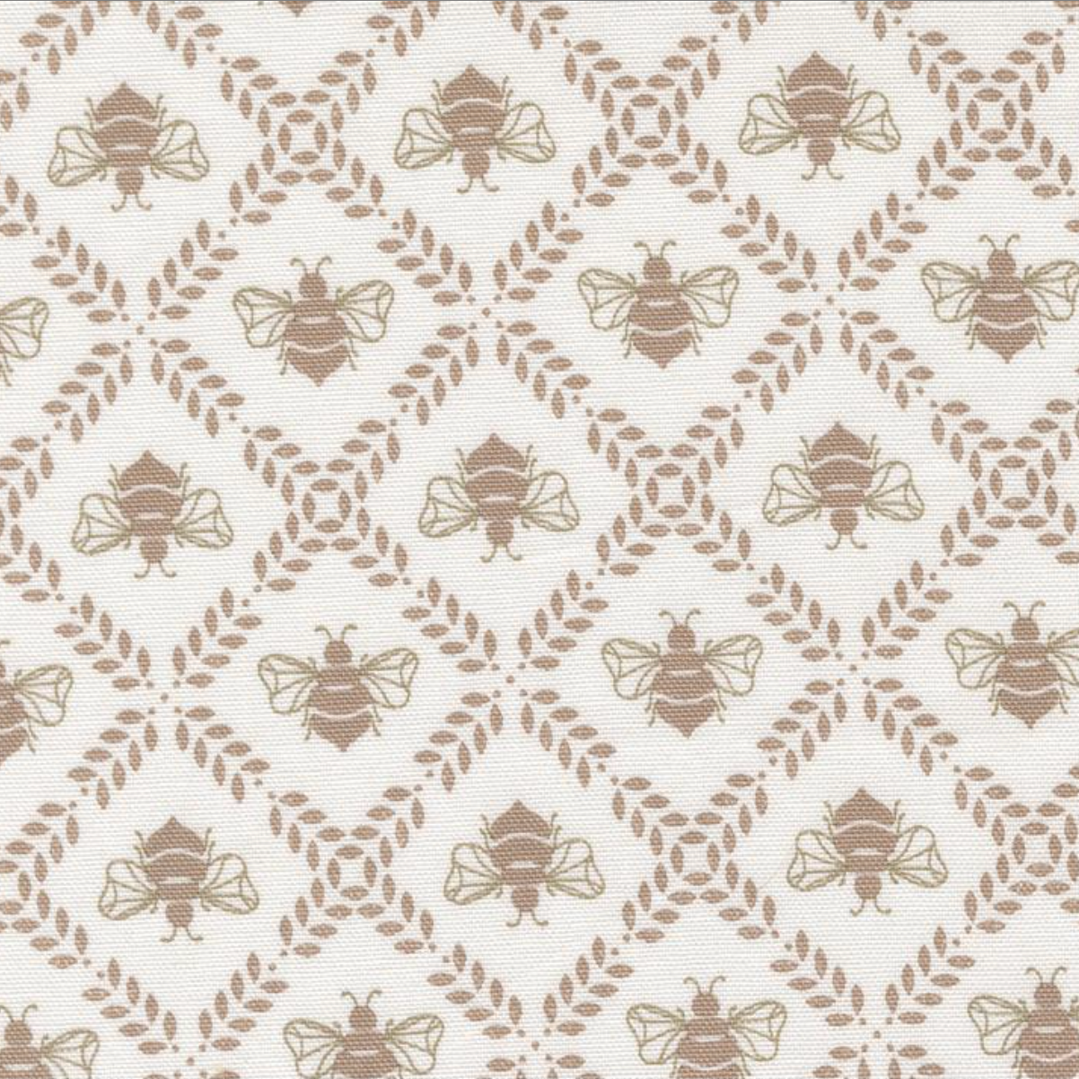 Bees Gathering Honey Cloud Stone cotton canvas fabric by Sweetfire Road for Moda Fabrics showing beige bees on cream background.