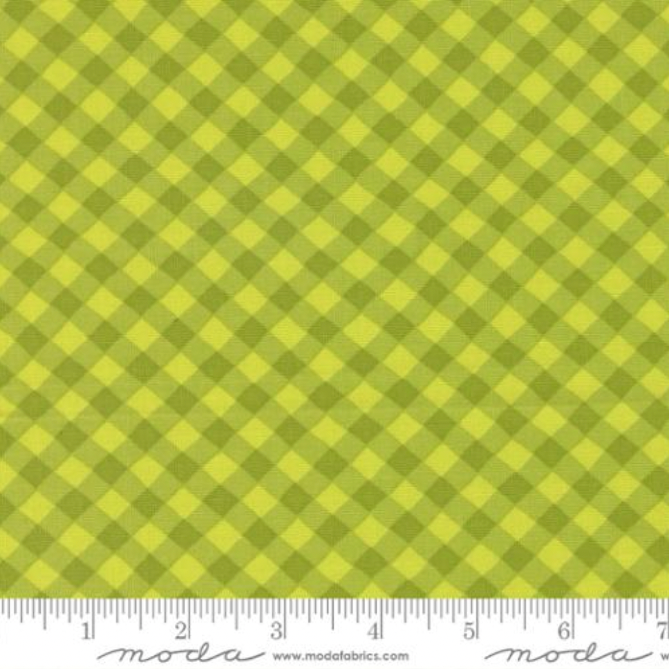 Green and white gingham check fabric from the Pick Me collection by Me & My Sister Designs for Moda Fabrics.
