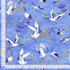 Blue metallic crane fabric with white cranes, blue florals, and gold accents by Chong-a Hwang for Timeless Treasures.