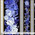 Blue and white peony floral 11-inch stripe fabric with gold metallic accents by Chong-a Hwang for Timeless Treasures.