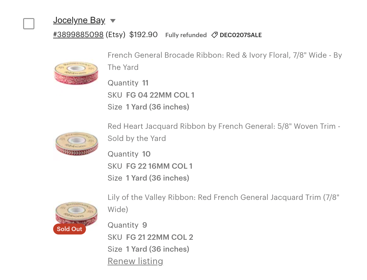 Invoice for Jocelyne Bay for Ribbons