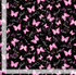 Pink butterflies and breast cancer ribbons with inspirational words on black fabric.