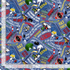 Hockey Star text cotton fabric with hockey gear and phrases on a denim blue background by Timeless Treasures