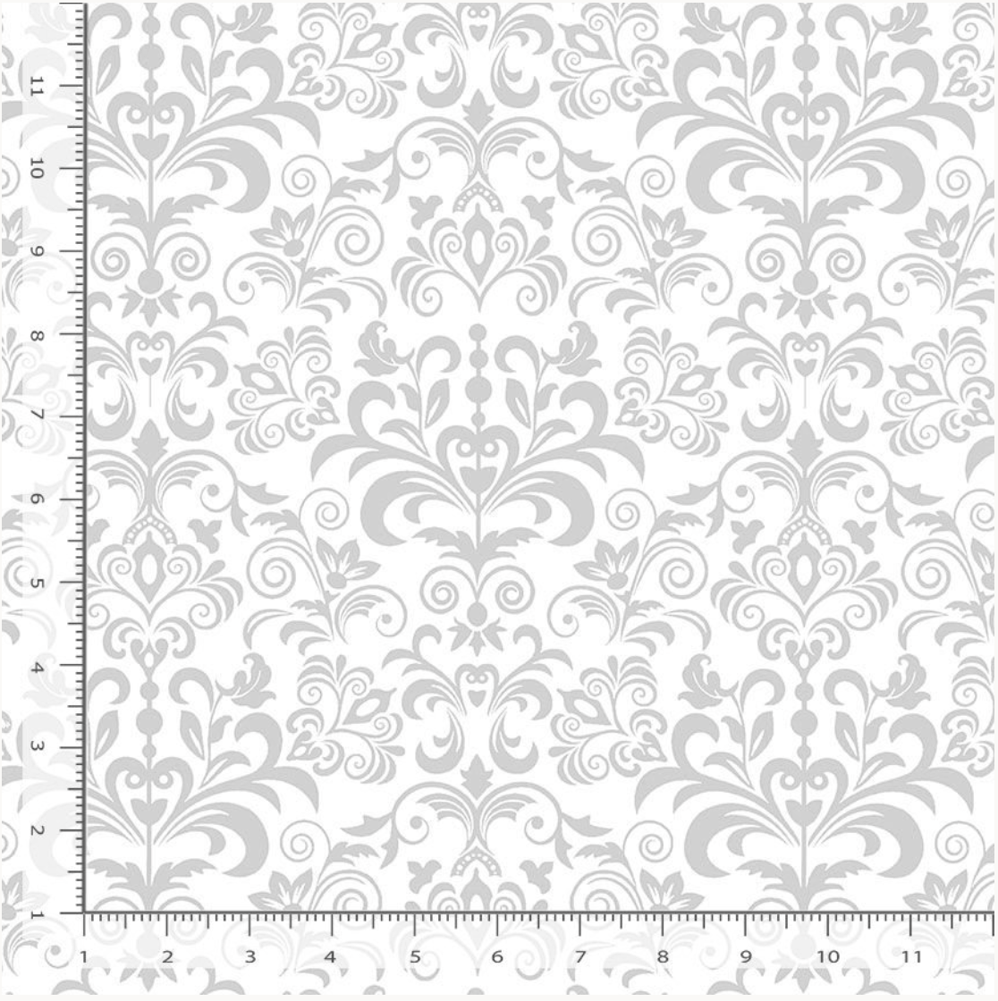 Large white damask cotton fabric with elegant scrolling pattern by Timeless Treasures