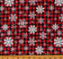 Red and black buffalo plaid cotton fabric with white snowflake pattern