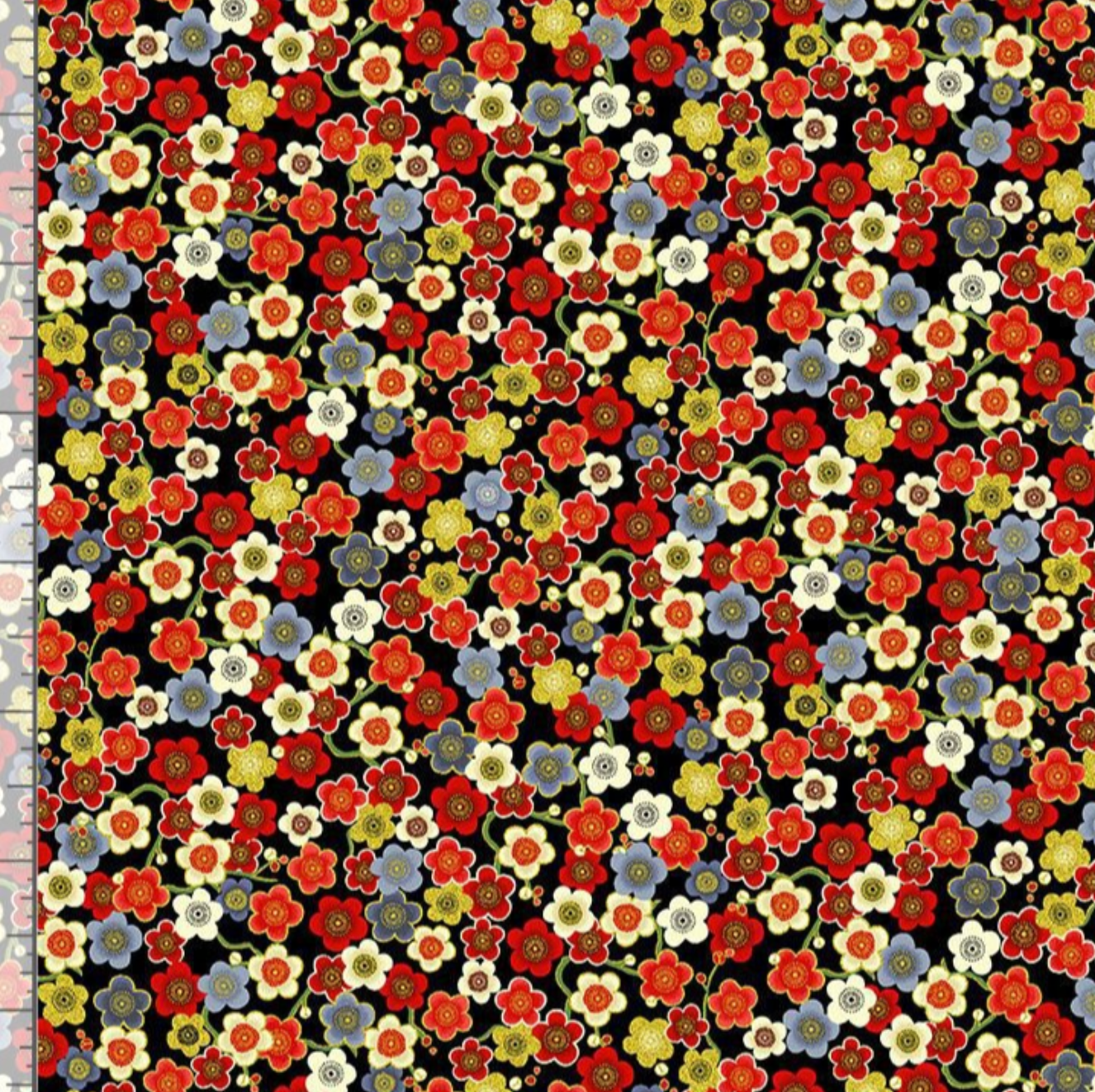 Lotus Garden cherry blossoms metallic quilting cotton fabric