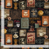 Vintage coffee collage cotton fabric with café signs and coffee imagery