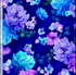 Navy blue tossed floral cotton fabric with blue and purple bouquets