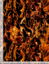 Black cotton fabric with realistic orange yellow flames