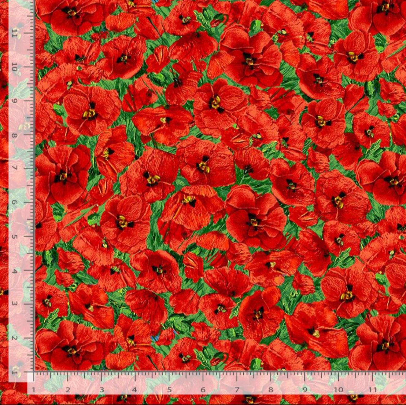 Painted red poppy floral cotton fabric by Timeless Treasures