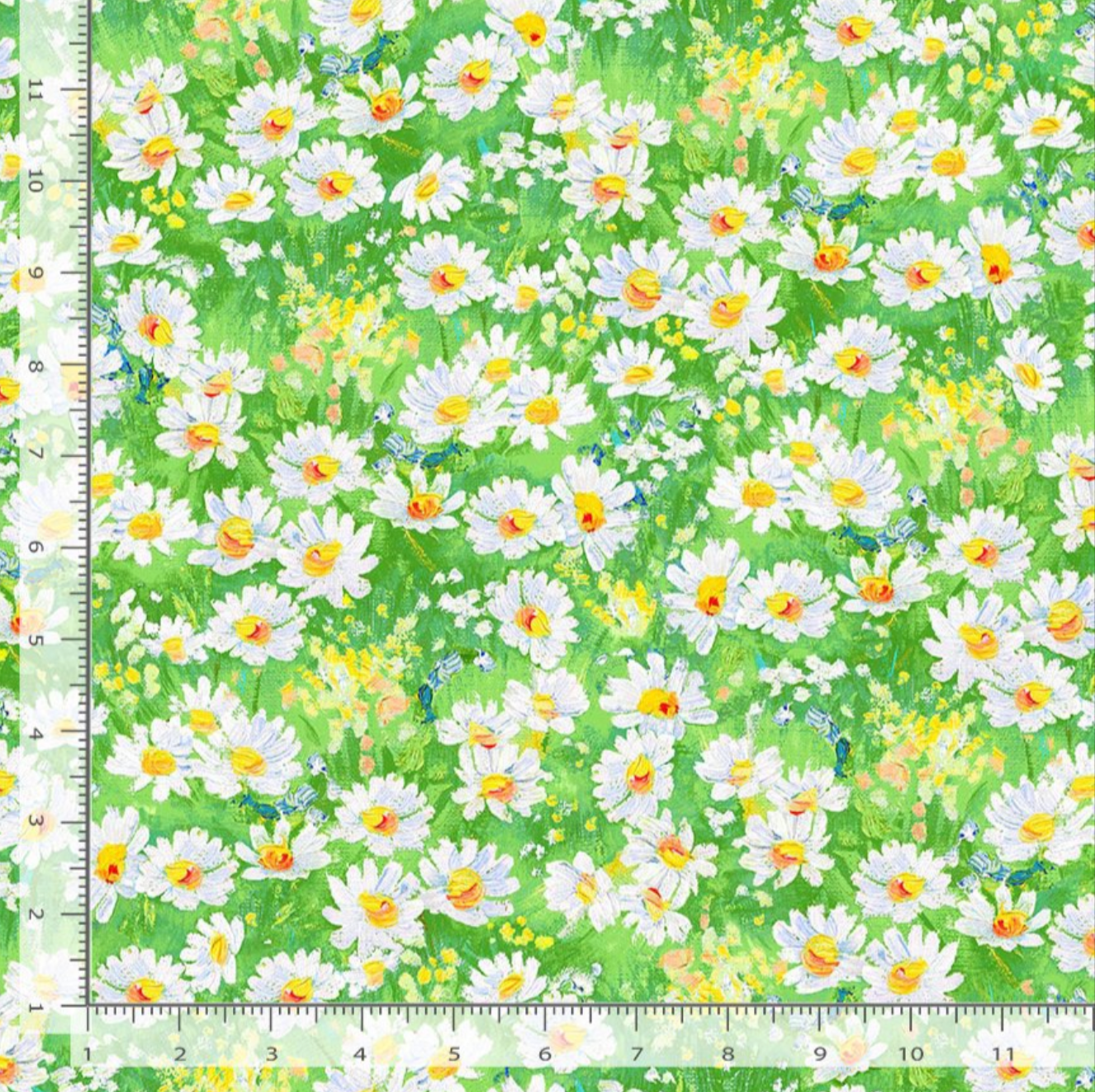Painted white daisy floral cotton fabric by Timeless Treasures