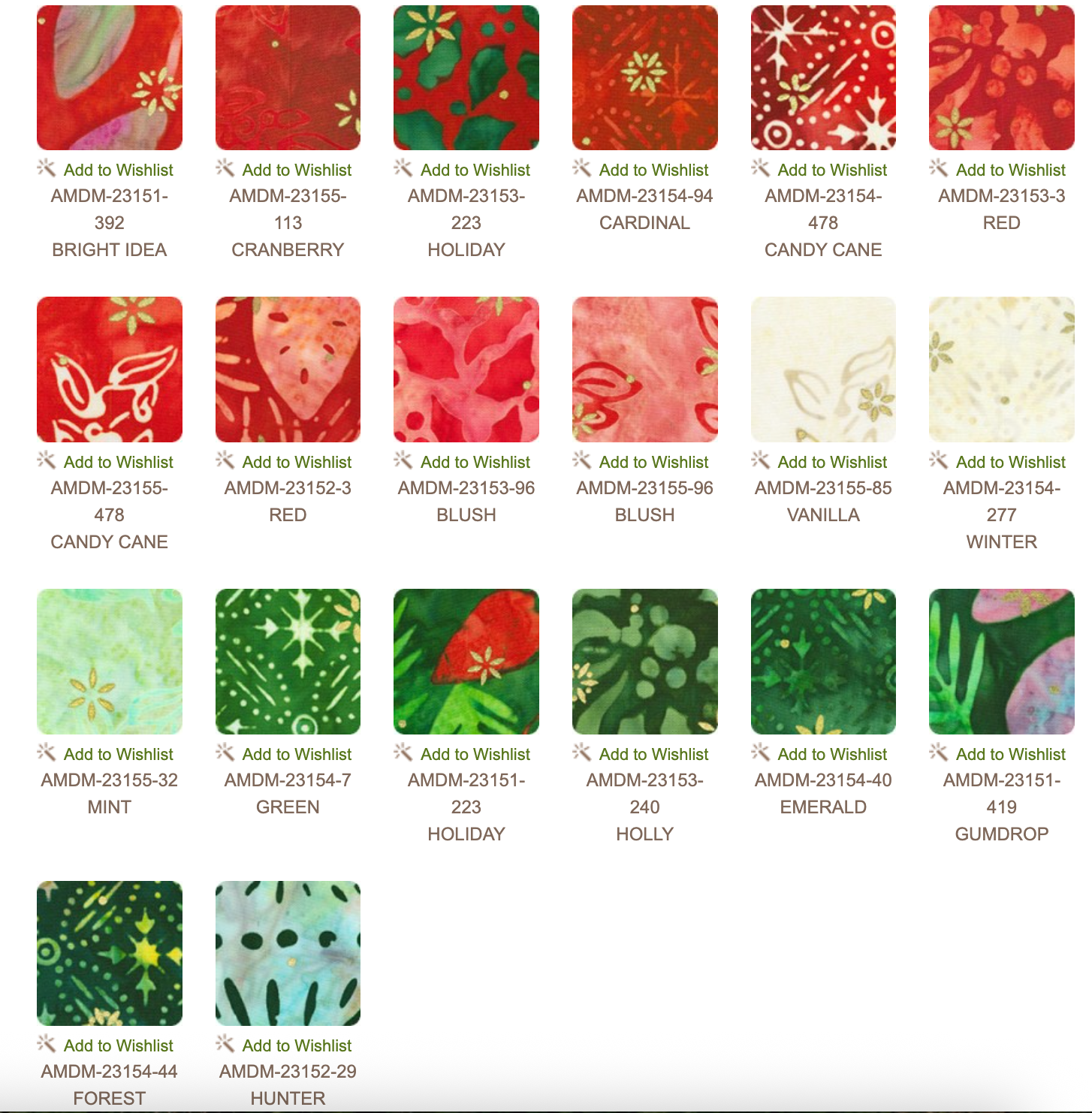 Artisan Batiks Twinkle Lights holiday batik jelly roll with red and green Christmas fabrics.