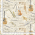 Timeless Treasures Symphony cotton fabric featuring vintage sheet music with guitars, violins, saxophones, trumpets, clarinets, and musical instruments.