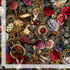 Whimsical wonderland cotton fabric with rabbits clocks roses and vintage collage design