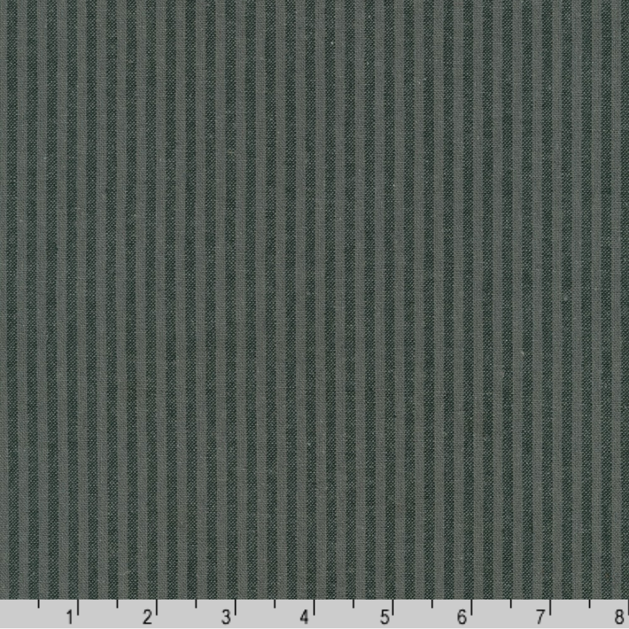 Green stripe Essex yarn dyed linen cotton fabric in forest and sage tones