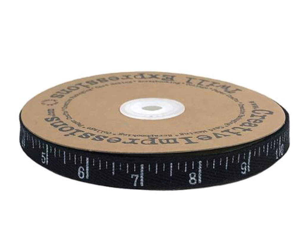 black cotton twill tape with white ruler markings