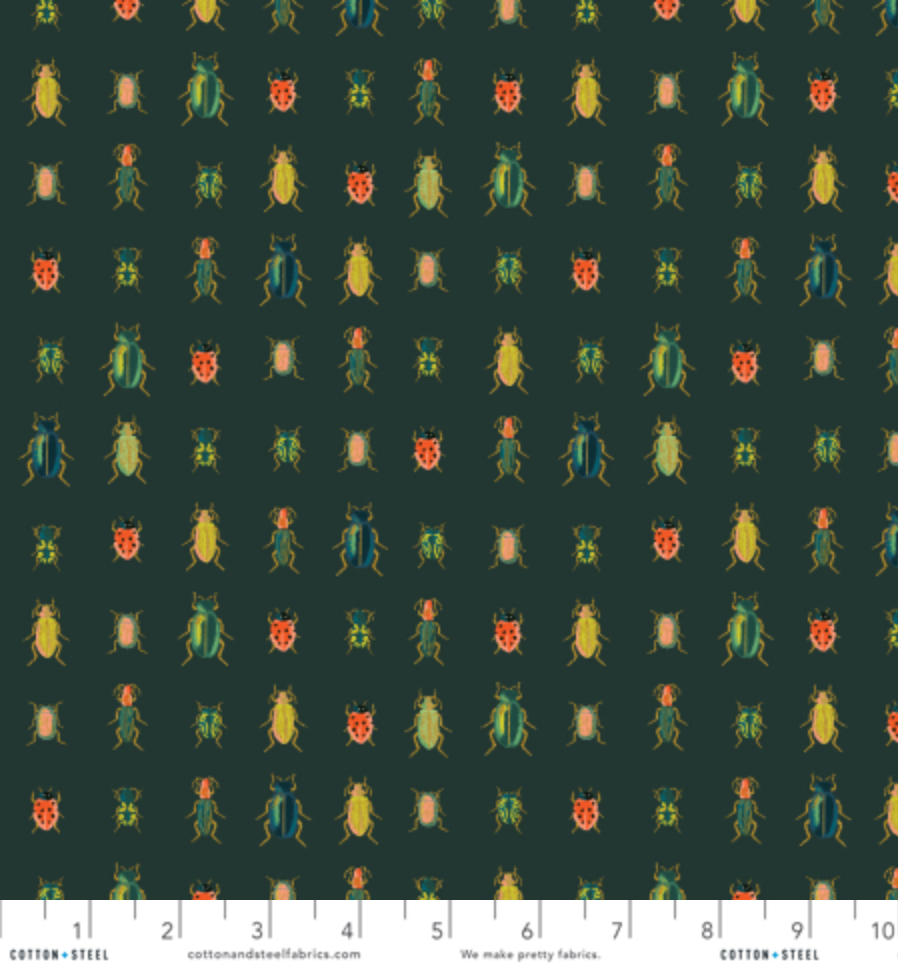 hunter green metallic insect fabric by Rifle Paper Co for Cotton and Steel