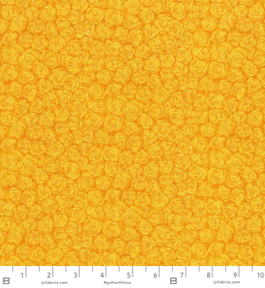 yellow rose swirl quilting fabric by Jamie Fingal for RJR Fabrics
