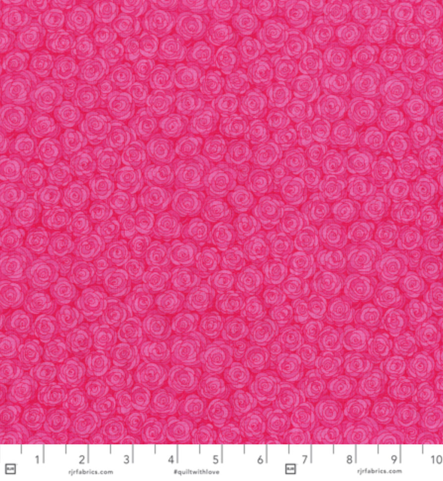 bright pink rose swirl quilting fabric by Jamie Fingal for RJR Fabrics