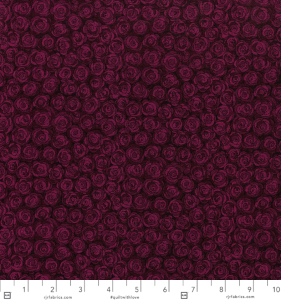deep plum rose swirl quilting fabric by Jamie Fingal for RJR Fabrics