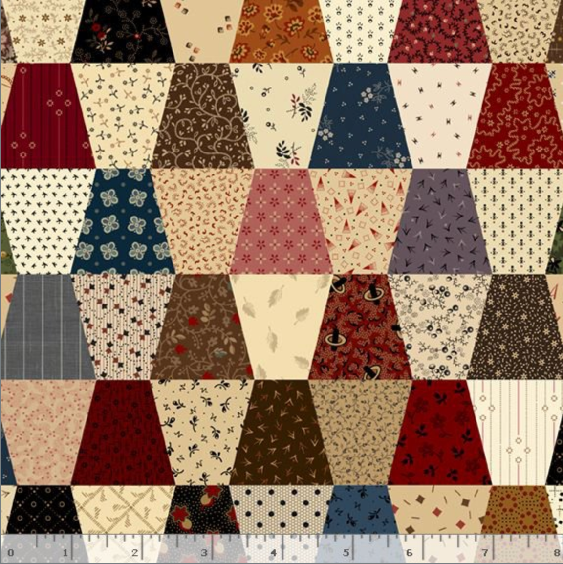 primitive thimble patchwork cotton fabric by Pam Buda for Marcus Fabrics