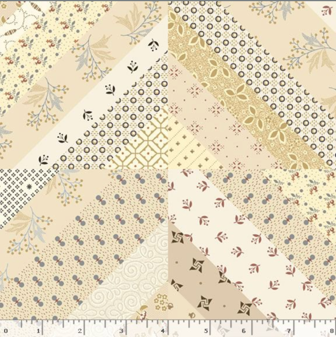 cream patchwork strip block cotton fabric by Jeni Gaston for Marcus Fabrics