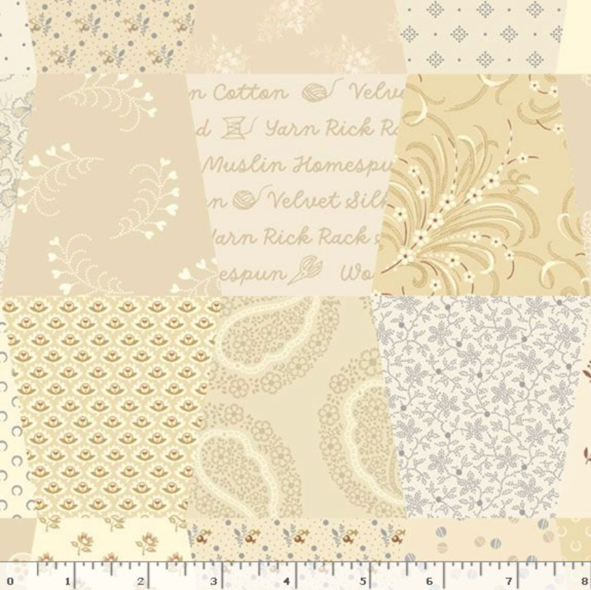 cream tumbler patchwork cotton fabric by Jeni Gaston for Marcus Fabrics