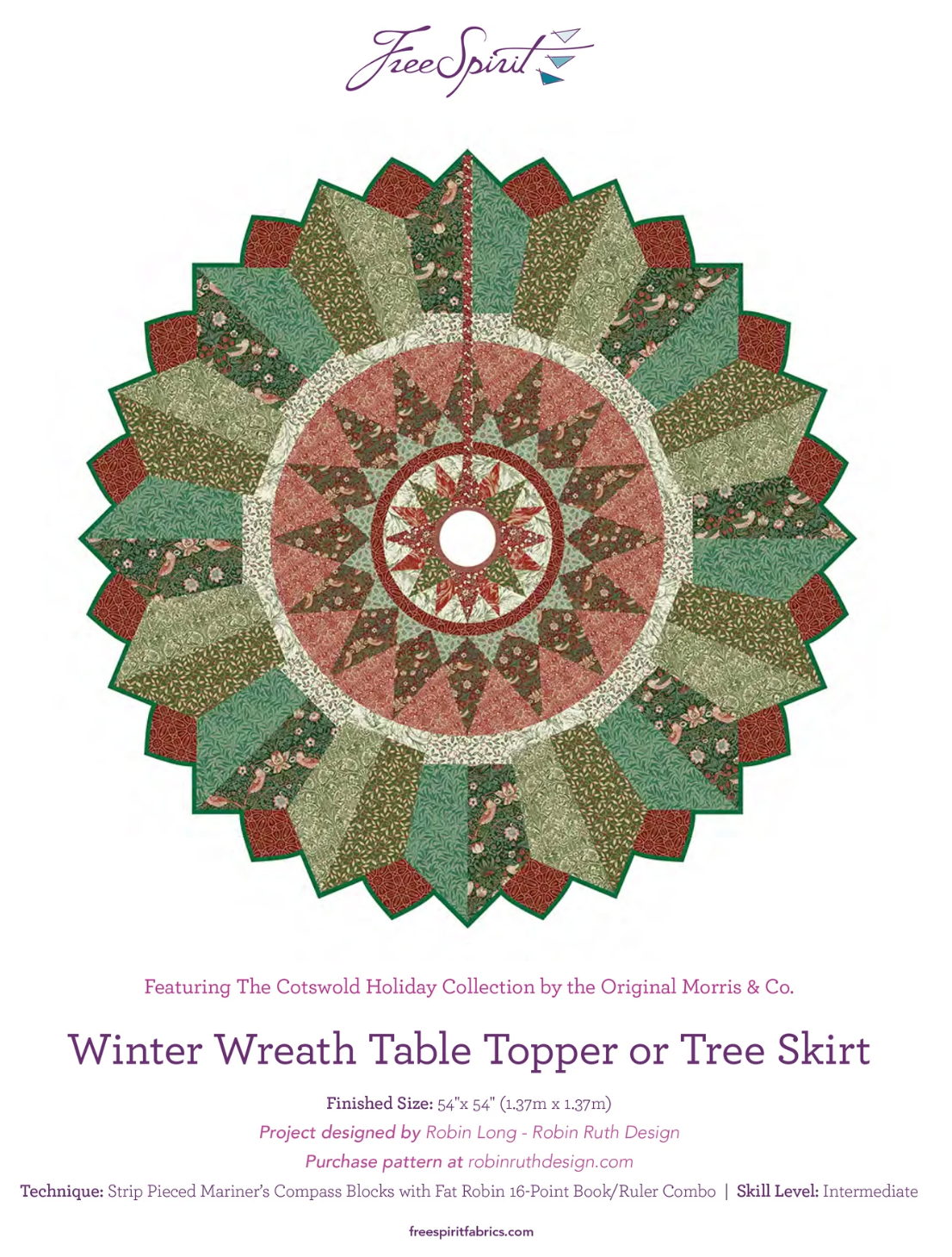 Cotswold Holiday quilt kit fabrics by Morris and Co for Free Spirit Fabrics featuring traditional Christmas floral quilting prints
