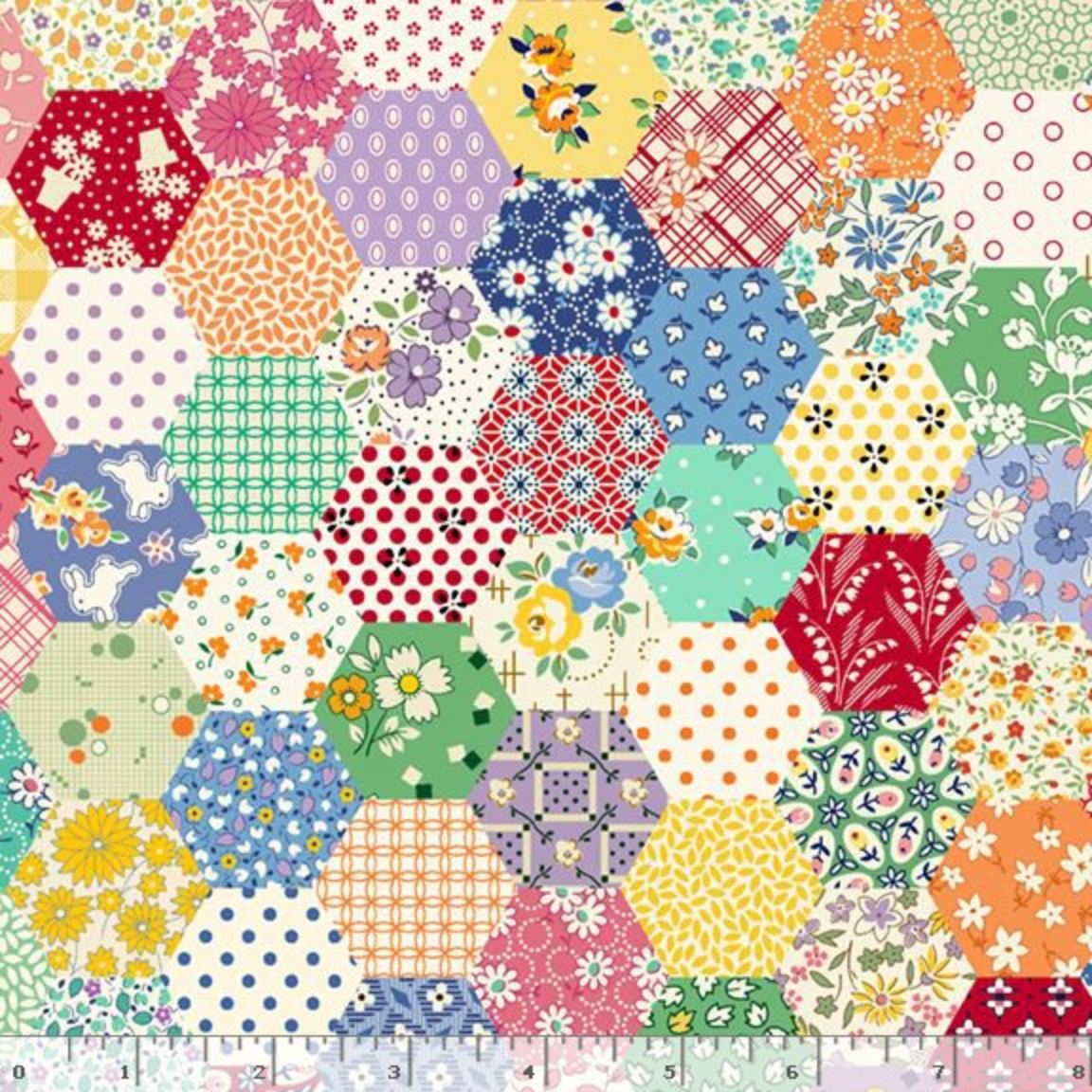 hexagon patchwork cotton fabric by Judie Rothermel for Marcus Fabrics in vintage colors