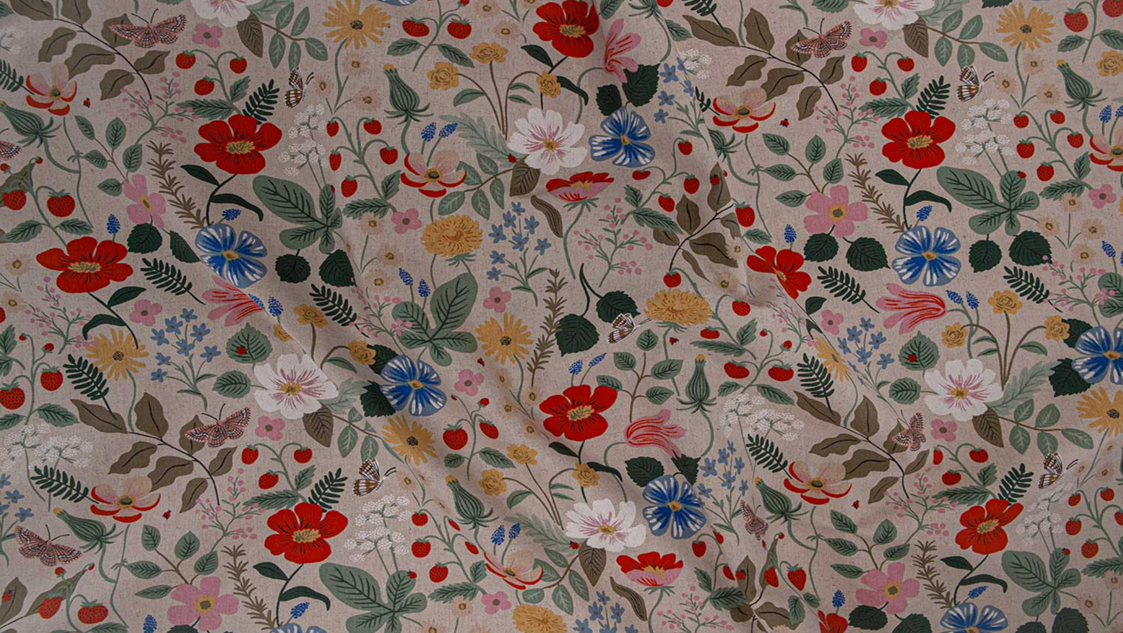 floral strawberry unbleached cotton canvas fabric by Rifle Paper Co for Cotton and Steel