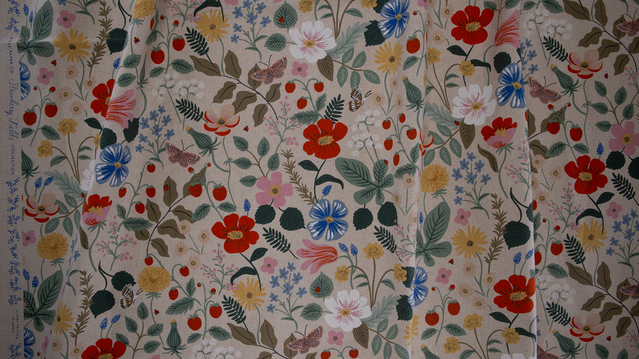 floral strawberry unbleached cotton canvas fabric by Rifle Paper Co for Cotton and Steel