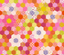 Colorful hexagon patchwork wide quilt backing fabric with retro florals, moons, birds, and geometric prints by Alexia Abegg