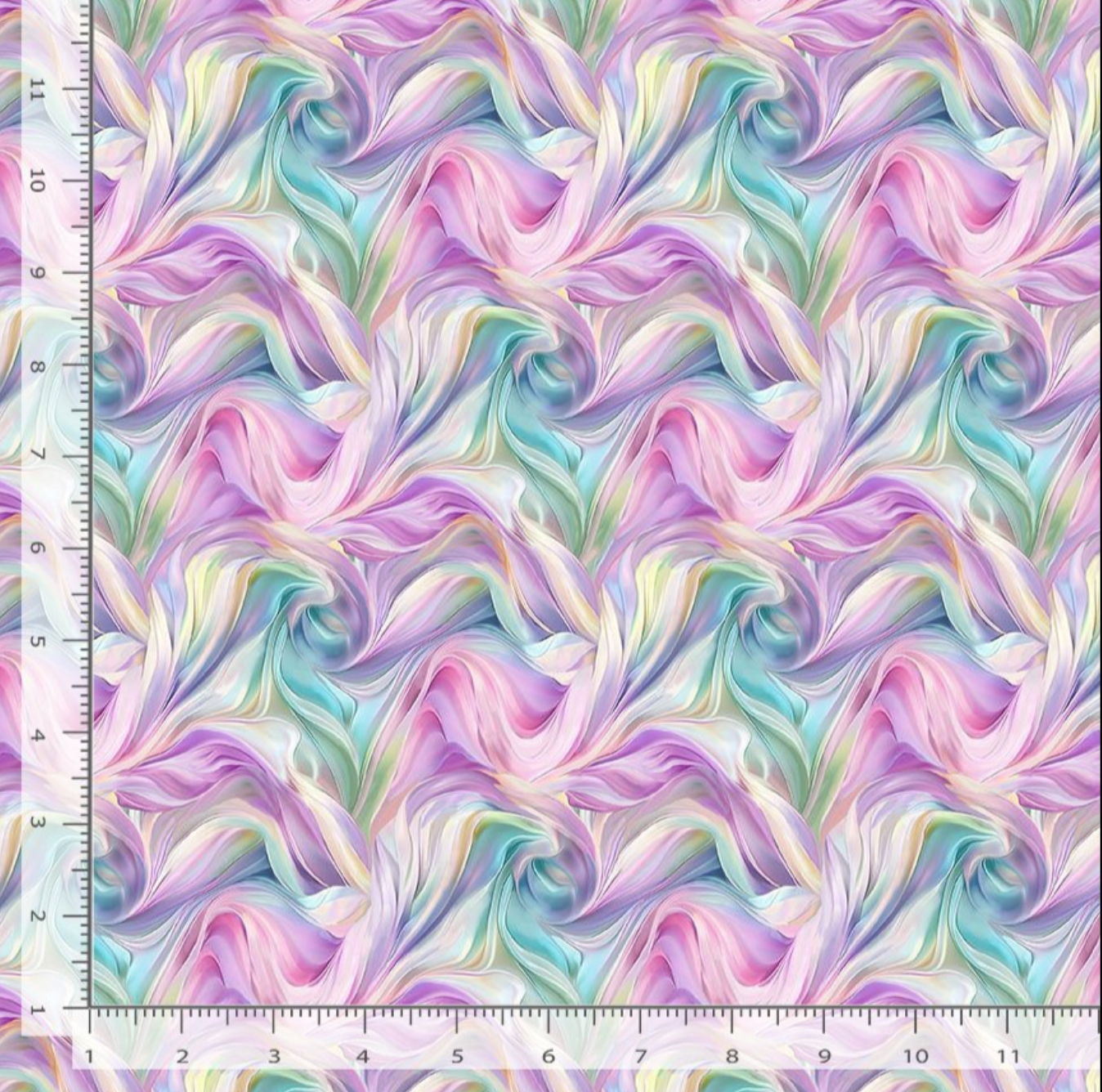 Pastel abstract satin swirl texture cotton fabric in pink lavender aqua and mint by Timeless Treasures