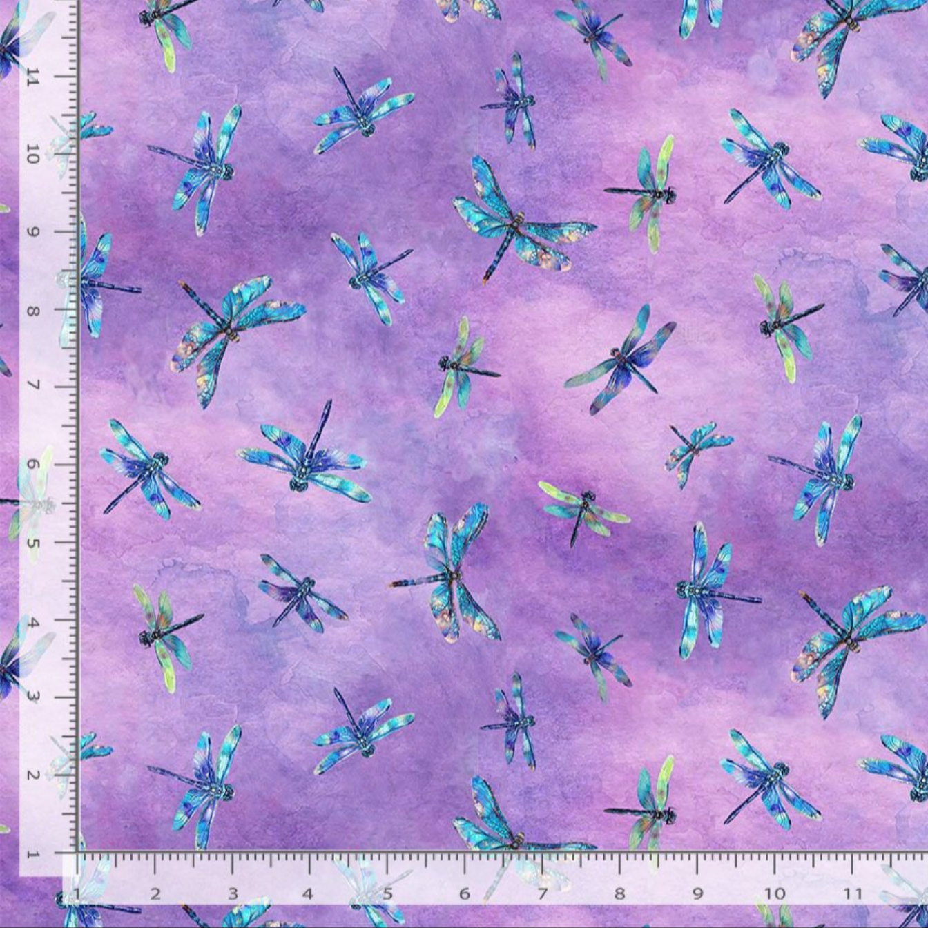 Flying dragonflies on soft lavender watercolor texture cotton fabric by Timeless Treasures