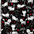 Black cotton fabric with whimsical black and white cats and red hearts by Timeless Treasures
