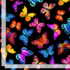 Colorful butterflies flying across black wide backing cotton fabric by Timeless Treasures