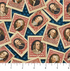 America 250 Stonehenge Stamps Navy Multi fabric featuring vintage American postage stamps with Founding Fathers portraits on a navy Stonehenge background.