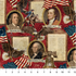 America 250 Founding Fathers Red Multi fabric featuring George Washington, Benjamin Franklin, John Jay, American flags, eagles, and Liberty Bell motifs.