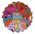 Kaffe Fassett Collective February 2026 Warm Charm Pack featuring 42 colorful 5-inch fabric squares in pink, orange, red, coral, and floral prints.