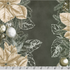 Holiday Flourish Forest Glen charcoal fabric with ivory poinsettias, evergreen garlands, ornaments and metallic accents in vertical stripes.