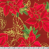 Holiday Flourish Forest Glen cranberry red fabric featuring poinsettias, evergreen branches, pinecones, and metallic gold accents.