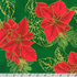 Holiday Flourish Forest Glen evergreen green fabric featuring red poinsettias, pinecones, evergreen branches, and metallic gold accents.