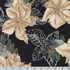 Holiday Flourish Forest Glen black fabric featuring ivory poinsettias, pinecones, evergreen branches, and metallic silver accents.
