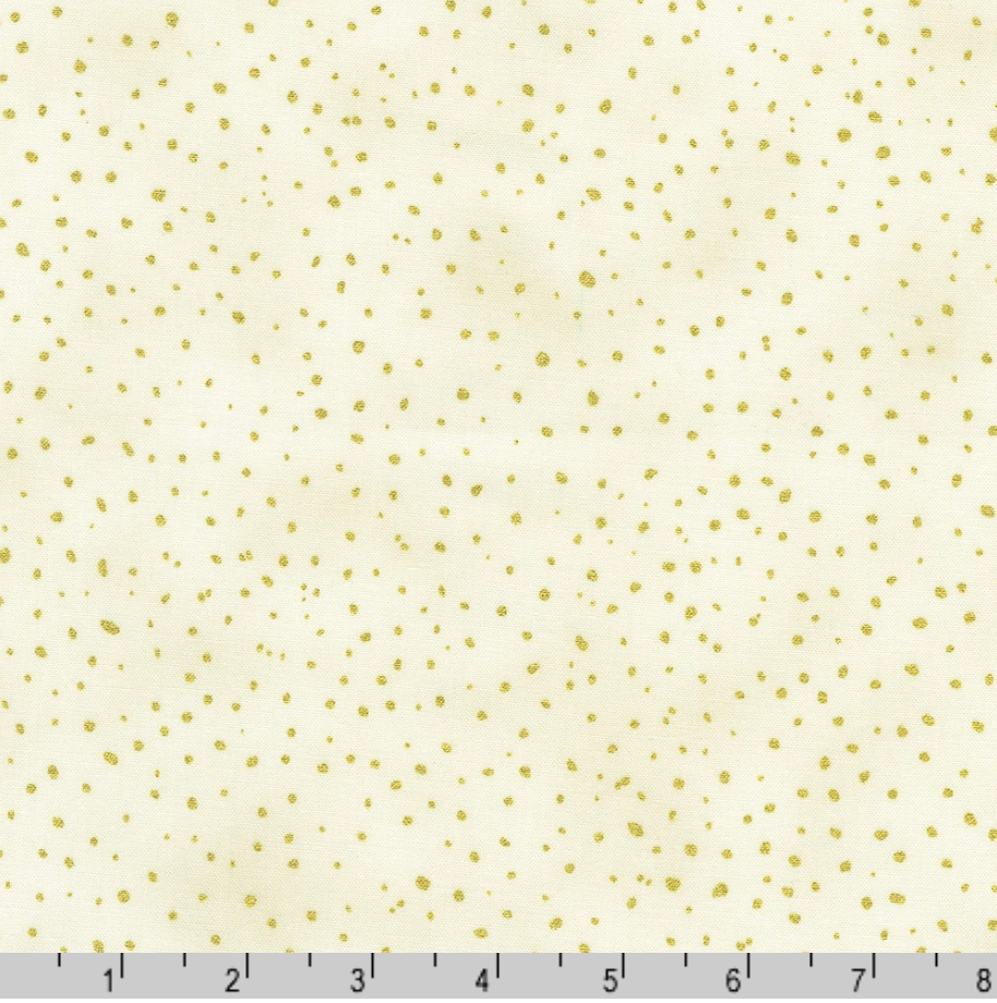 Holiday Flourish Forest Glen cream fabric featuring scattered metallic gold dots on a soft cream background.