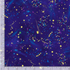 Royal blue cotton fabric with metallic paint splatters, stars, and colorful abstract galaxy-inspired accents by Chong-A Hwang for Timeless Treasures.
