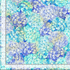 Blue, aqua, and lavender hydrangea blossoms with metallic gold accents packed across a cotton background by Timeless Treasures.