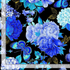 Blue butterflies with peonies and hydrangeas on black metallic cotton by Timeless Treasures.